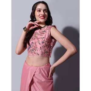 Stunning Pink Chinon Saree with Embroidered <b>Blouse</b> for Cocktail Parties - Product Image 5