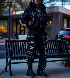 Hiver, Personnalisé par le fabricant, Logo sérigraphié, Streetwear, Sweat à capuche zippé oversize, Pantalon de survêtement droit, ample et carré - Product Image 4