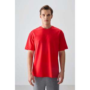 T-shirt basique pour homme Air Jones, coupe ample, en coton épais texturé, mélange de polyester et de spandex, couleur Fiesta - Product Image 4