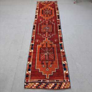 3x12.2 ft Turkish Vintage Rug, <b>Runner</b> Rug, <b>Red</b> Herki Ombr Rug - Product Image 1