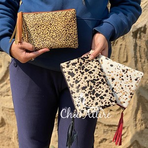 Nuevo pelo hecho a mano Real en Hide Animal Print Fur Leather Tassels Pouch Unique Personalized Fur Leather ATM Tarjeteros Carteras - Product Image 1