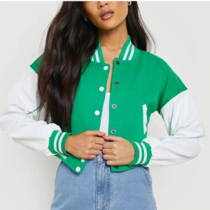 แจ็กเก็ตสตรีผ้าฝ้ายย้อมสีเสื้อแจ็คเก็ตเบสบอลมีกระดุมปักลาย - Product Image 1