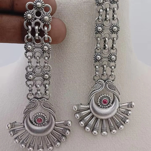 Customizable Antique Silver Tribal Grace Peacock Drop Earrings Set Striking Fashion for Bulk Purchase Oxidized Peacock Design - Product Image 1