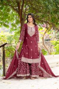 Traditional Indian Sharara Suit in Georgette Fabric with Zari Work Elegant Ethnic Wear for Parties and Celebrations for Sale - Product Image 6