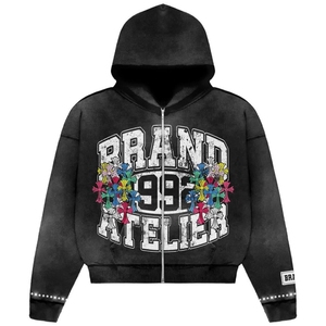 Streetwear 380 GSM Acid Wash Zipper Hoodie Hommes Logo Personnalisé Imprimé Surdimensionné Hommes Streetwear Hoodie Fabricant - Product Image 2