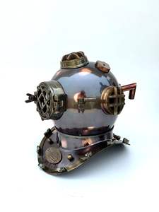 Casco de buzo DE BUCEO ANTIGUO DE LA Marina cobre latón hierro hogar decorativo mar profundo con Base - Product Image 4