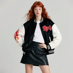 Veste universitaire brodée Rock, noir et blanc, manches flamboyantes, unisexe adulte, vêtement de sport - Product Image 6