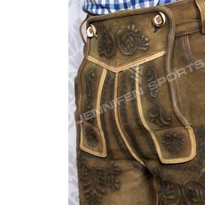 เยอรมันแบบดั้งเดิมผู้ชาย Lederhosen สั้นหนัง Cowhide ของแท้หนังด้านหน้าเย็บปักถักร้อยด้านข้างและกระเป๋าด้านหลังพร้อมห่วงเข็มขัด - Product Image 2