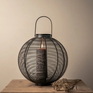 Set of 2 Iron Metal Wire Round Black Candle <b>Lantern</b> for Home and Christmas Lighting Decoration Floor & Hanging <b>Lantern</b> - Product Image 3