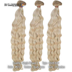 Premium de 24 Pulgadas # Cabello Humano Rubio 613 con Ondas Suaves, Doble Trama a Máquina – Cabello Remy 100% Virgen - Product Image 2