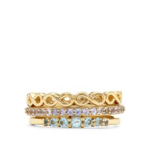 Anillo de Tanzanita de Joyería Fina Hecho a Mano con Topacio Azul Suizo en Plata de Ley Chapada en Oro Amarillo, Piedra Natural de 1ct - Product Image 3