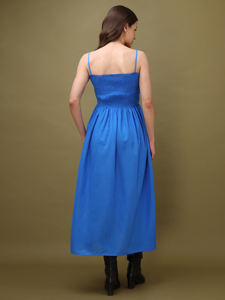 Robe sans manches en coton mélangé, coupe ajustée et évasée, noire, pour femmes - Product Image 4