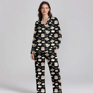 All Season Summer Spring Women's Silk Satin Breathable Pajama <b>Set</b> Long Sleeve Luxury Sleepwear - Product Image 5
