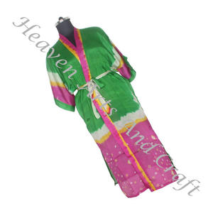 KL013 Beautiful Vintage Silk Sari Floral Jacket Bohemian Winter Long Handmade Jacket With Belt Closer Vintage Sari Kimono Long - Product Image 1