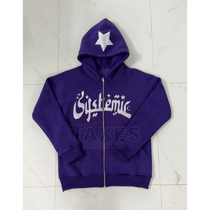 Sweat-shirts à capuche personnalisés pour hommes avec impression en relief, fermeture éclair, fabrication de vêtements 450GSM, poids lourd, 100% coton molletonné, confortable, taille pour hommes - Product Image 2