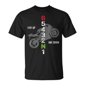 Motorcyclist Racing Gear Shift One Down Five up <b>T</b>-<b>Shirt</b> Promotional <b>Motorcycle</b> Racing Gear Shift <b>T</b>-<b>Shirt</b> - Product Image 1