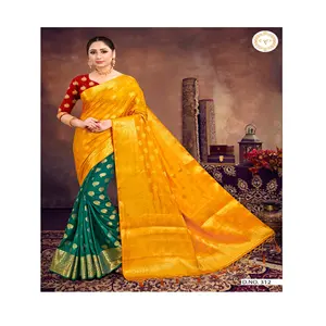 Banarasi-Blusa india de seda pura, bordada en oro, hecha a juego
