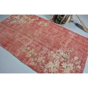 Alfombra Turca Vintage de 4.7x8.1 pies, Alfombra de Área, Alfombra de Lana con Diseño Floral Rojo y Blanco - Product Image 4