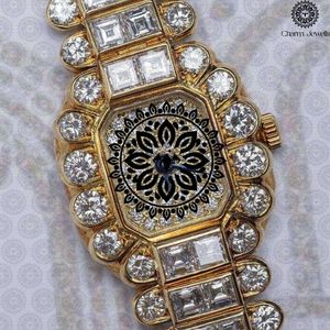 Charm Jewells Luxury Women's Gold Tonneau <b>Watch</b> With <b>Diamond</b> Accents Hollow Out Dial Analog Quartz Movement 30mm - Product Image 1