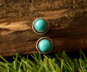Boucles d'oreilles turquoise tibétaine naturelle de forme ronde en argent sterling 925 superposition de bijoux cadeaux faits à la main pour elle - Product Image 4