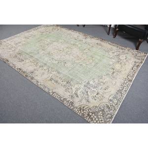 Vintage 6ft 7in X 9ft 8in tapis turc vert Beige Patchwork laine tissage plat pour salon classique décor 4m largeur Latex - Product Image 4