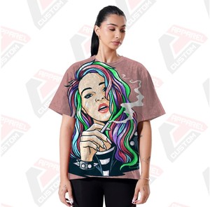 T-shirt élégant pour femmes lavé à l'acide confortable et écologique été à la mode Girly Denim Batik velours côtelé avec décoration d'appliques - Product Image 6