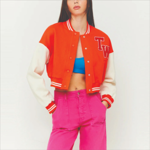 Chaqueta de béisbol Varsity de lana 100% para mujer, chaqueta de béisbol Varsity de calidad superior, ajustada, con logotipo personalizado bordado, venta al por mayor, chaquetas Varsity para mujer - Product Image 2