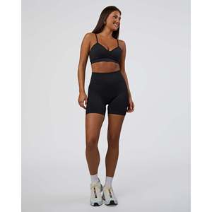 Shorts Deportivos de Cintura Alta para Mujer, Sin Costuras, Negros, de Spandex y Algodón, con Logotipo - Product Image 4