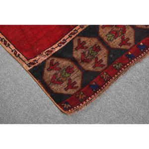 Turkish Vintage Rug, <b>Runner</b> 2.2x12.1 ft (68x370 cm) Rug, <b>Red</b> Solid Wool Rug - Product Image 5