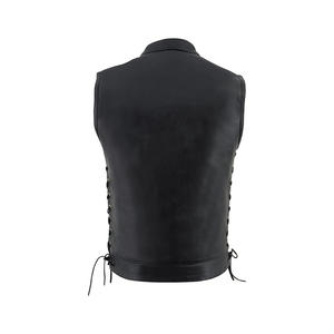 Leather Waistcoat Black <b>Vest</b> Motorcycle & Auto Racing - Product Image 6