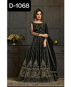 Ropa étnica india Red de mariposa pesada con bordado y cordón Trabajo Ropa DE BODA Vestidos Anarkali con bordado Trabajo Dupatta - Product Image 1