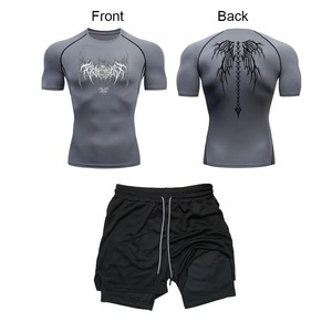 Conjunto de rendimiento 2 en 1 Camiseta y pantalones cortos impresos por sublimación 3D de algodón transpirable para hombres Estilo de verano personalizado - Product Image 5