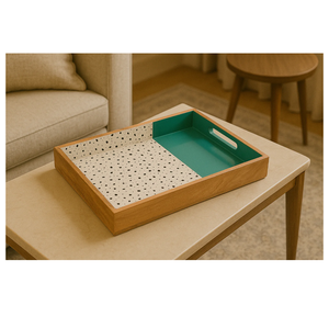 Bandeja de servicio de madera de mango con estampado de terrazo de latón AK con asa en multicolor de gran capacidad para decoración de hoteles y restaurantes - Product Image 1