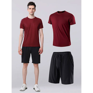 2025 nueva moda etiqueta personalizada hombres 2 piezas conjunto doble Color liso gimnasio desgaste nuevo manga corta y conjunto corto para hombres con OEM - Product Image 5