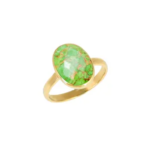 Groene Koperen Turquoise Ring Turquoise Ovale Vorm Goud Vermeil 925 Sterling Zilveren Ring Ringen Handgemaakte Edelsteen 925 Zilveren Ringen