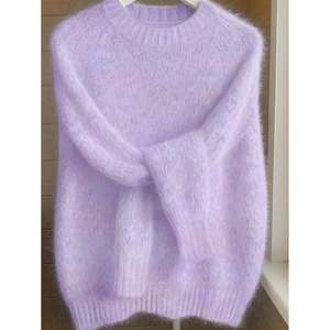 Pull en maille douce à col rond, couleur violet clair, pour femmes - Product Image 4