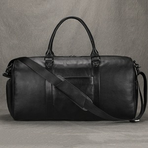 Bolsa de lona de cuero genuino de moda para hombre, bolso de viaje de gran capacidad con cremallera, equipaje de transporte de fin de semana negro para deportes de Fitness - Product Image 4