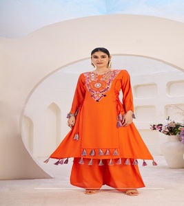 Robes pour femmes en rayonne avec travail de miroir, Salwar Kameez décontracté et robe de soirée, costume en coton prêt à porter cousu - Product Image 1