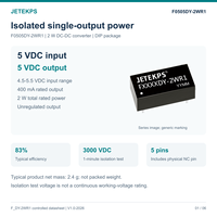 Convertisseur de puissance isolé 5V 400mA F0505DY-2WR1, sortie simple 2W, DIP, entrée 4,5-5,5V