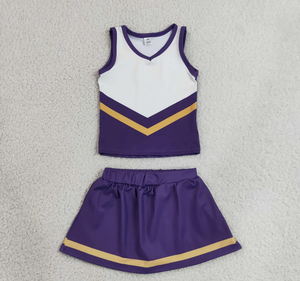 Baby Girls Purple <b>Gold</b> Stripe Vest Top Skirt Shorts Team Yoga Active <b>Clothes</b> Sets - Product Image 5