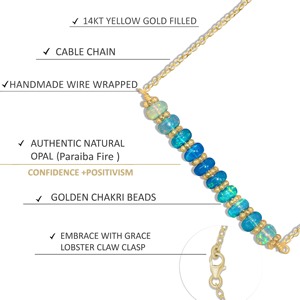 GOODSTONE JEWELS Women's 925 <b>Sterling</b> <b>Silver</b> <b>Necklace</b> with Natural Paraiba Opal Bar Beads 14IN Yellow Gold Filled - Product Image 4