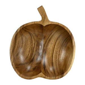 Cuenco grande de madera de acacia en forma de manzana hecho a mano, cuenco de madera para servir para ensaladas de frutas, decoración de mesa de comedor, plato de cocina, venta