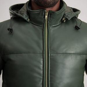 Blouson matelassé en cuir véritable à capuche pour homme, style streetwear d'hiver, fermeture éclair sur le devant, imperméable, respirant, veste de moto - Product Image 5