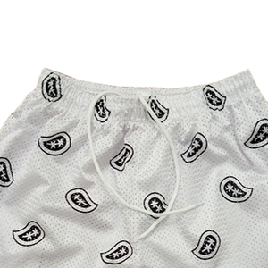 Custom White Mesh Basketball <b>Shorts</b> with <b>Black</b> Paisley Print Lightweight Quick Dry Activewear for <b>Men</b> Gym or Casual Use - Product Image 3