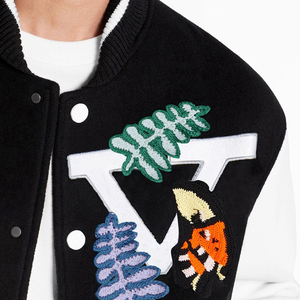 Letter Chenille <b>Patches</b> Men's Winter Thin Stand Collar Front Logo Casual Loose Oversize Baseball Varsity <b>Jacket</b> - Product Image 5