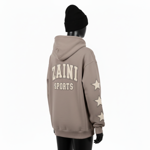 Sudadera con Capucha de Invierno para Mujer, con Cremallera, Mezcla de Algodón Cepillado, Felpa Acogedora, Tono Tierra, Mangas con Apliques de Estrellas, Logotipo de Chenilla Personalizado, Sudaderas Básicas - Product Image 5