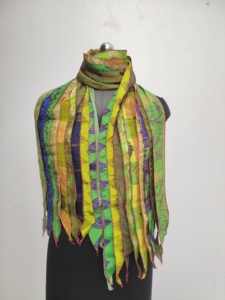 Bufanda de seda reversible con parches de rayas de colores Envoltura de cuello largo Ligero Suave Elegante para ropa informal y formal - Product Image 4