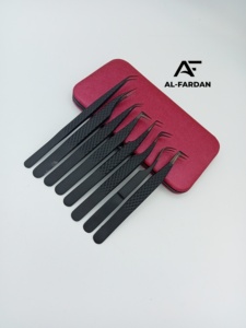 Pince à cils entièrement noire avec pointe en fibre, en acier inoxydable, pointes plasma, couleur noir mat, logo personnalisé, pour extensions de cils volume - Product Image 5