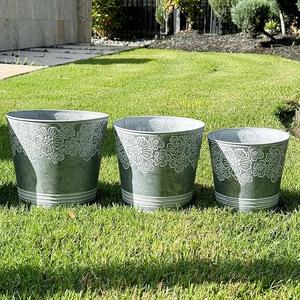 Ensemble de 3 jardinières galvanisées à fixer au mur, vase à fleurs, pot, décoration intérieure et extérieure, formes différentes, artisanat, design côtier, nouvel an - Product Image 2