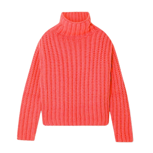 Suéter de invierno de cuello alto de punto rojo coral, suéter de lana suave cálido y acogedor, traje informal elegante a la moda, ropa cómoda - Product Image 1